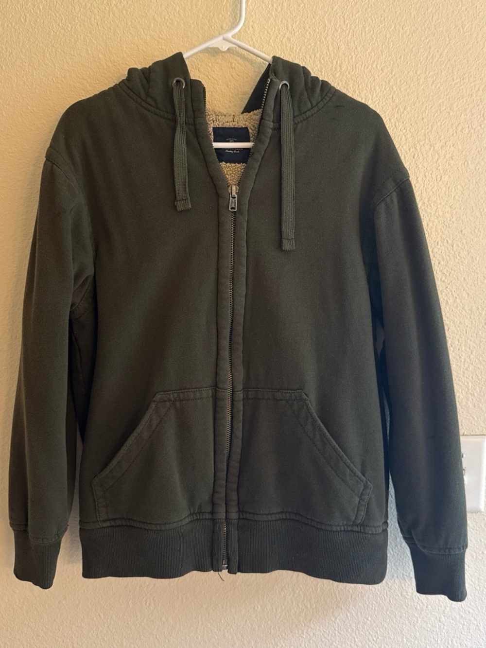 Faded Glory Olive Hooded Sherpa-Lined Zip Jacket